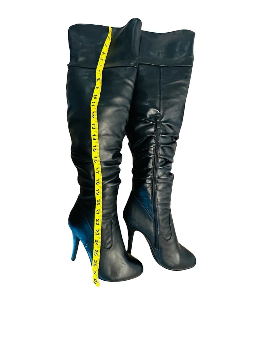 Women's Knee-High Slouch Boot in Black Faux Leather 4” Heel Womens 8 - Picture 11 of 11